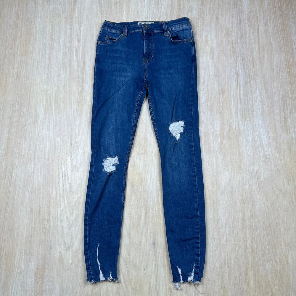 Free People Blue Distressed High Rise Fray Ankle Casual Skinny Denim Jeans 26